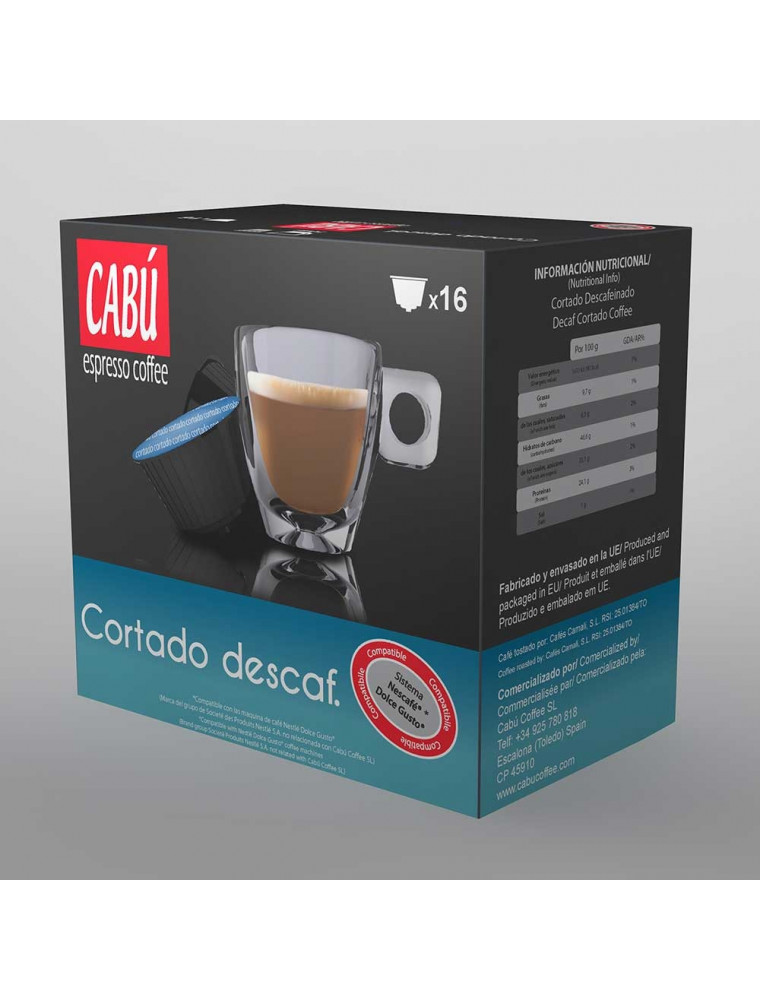 Café Cortado Descafeinado Cabú Coffee - Cápsula Compatible Dolce Gusto®**